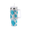 A new generation of plastic diamond cow pattern insulated cup, car stainless steel cup, creative diamond-encrusted handle straw insulated cup details Picture
